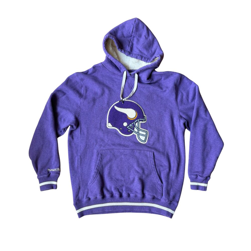 Mitchell Ness Purple Vikings Throwback Hoodie Men's XL Pullover Fleece Helmet